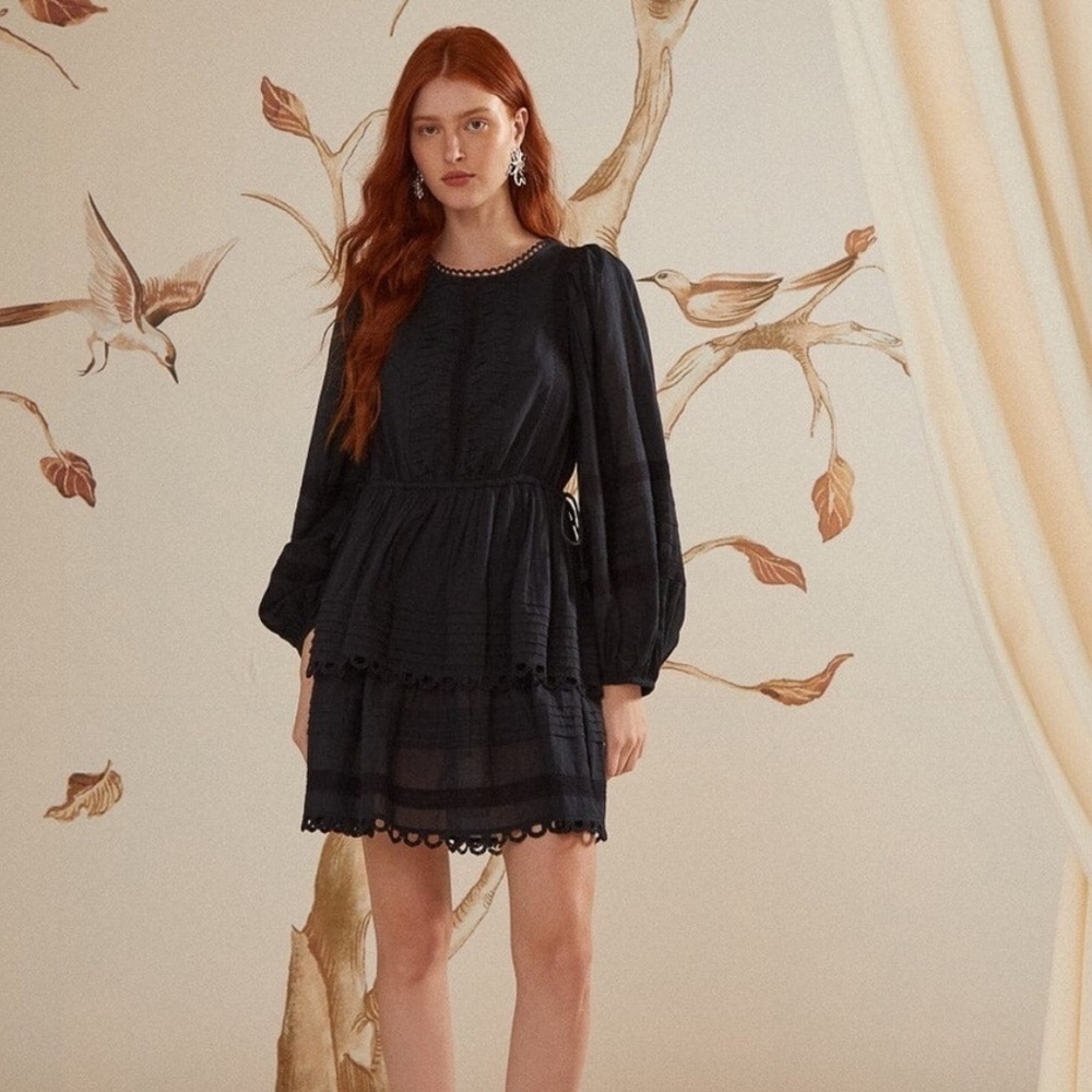 FARM RIO Black Lace Long Sleeve Mini Dress Size XS